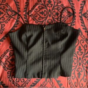 Dark Gray Pinstriped Crop Top w/ Zipper Front